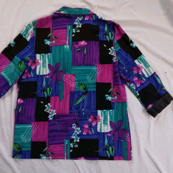 Vintage Willow Ridge Womens Blazer Blue Purple Floral Button Front Retro Large - Picture 9 of 11